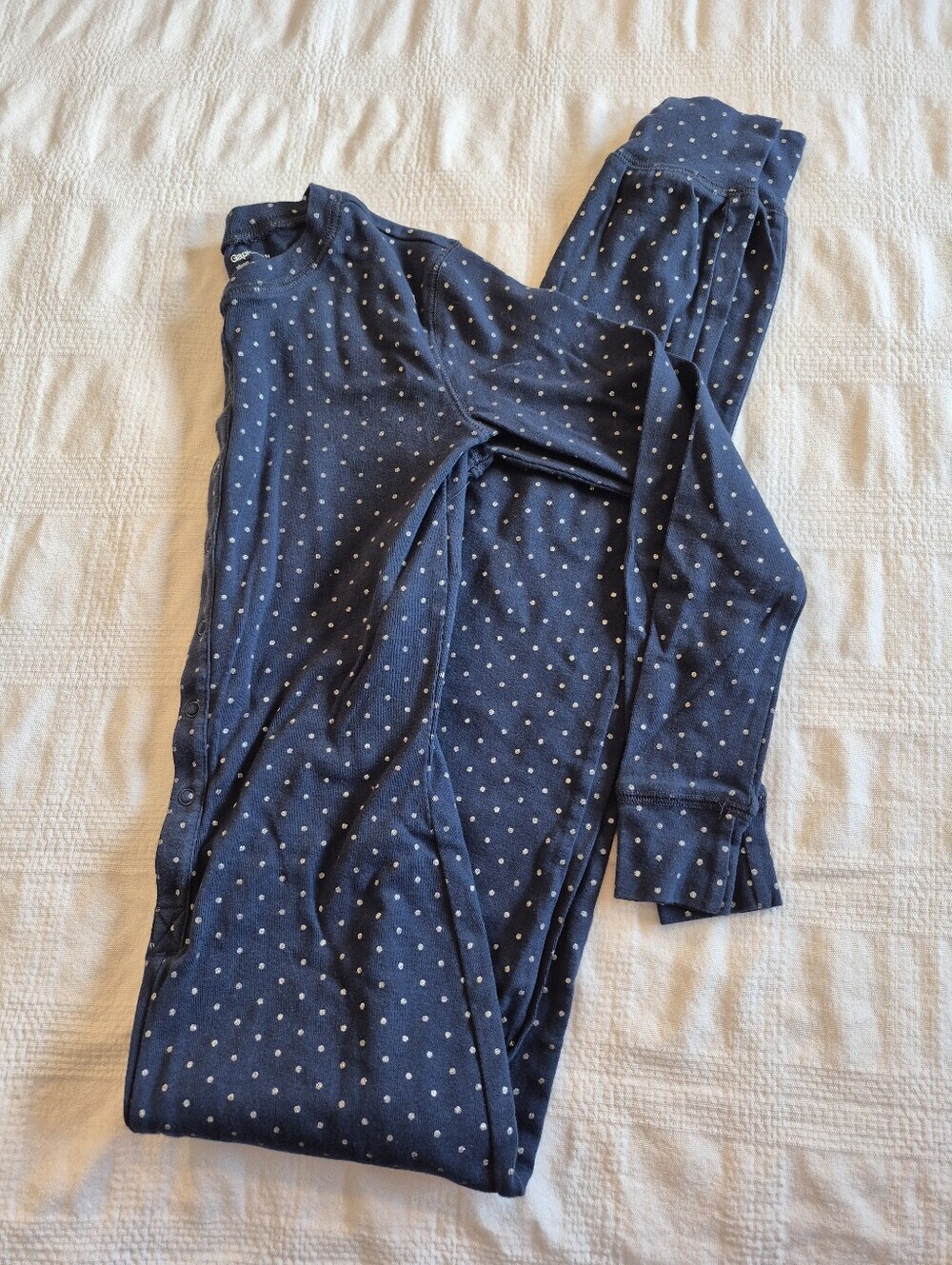 Gap kids girls size 14 1 piece blue unionsuit pajama blue with silver dots VGUC